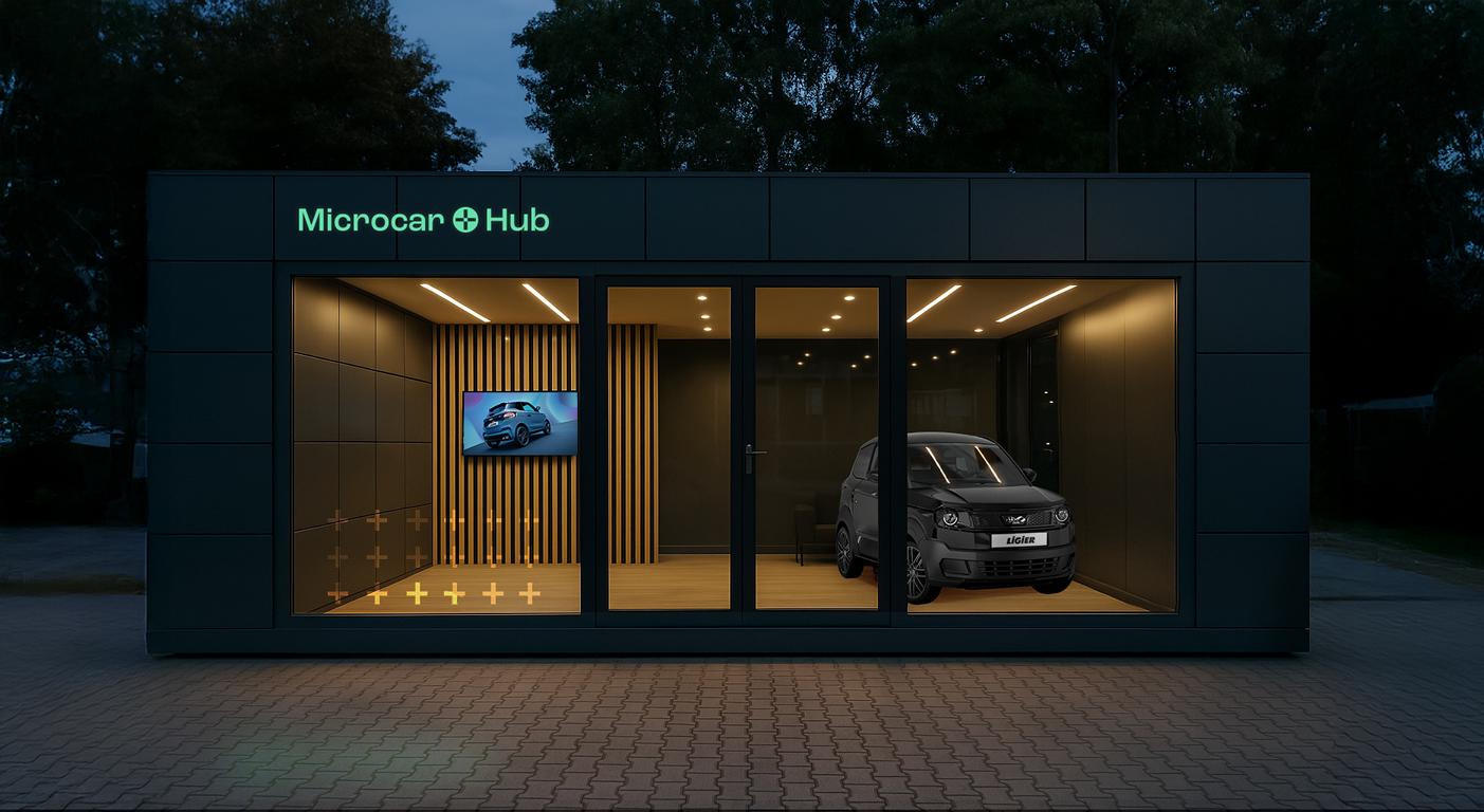 Auto in einem Showroom in der Microcar Clinic in Dortmund